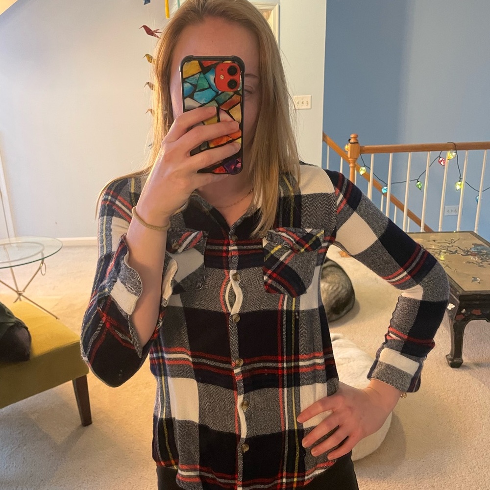 Cozy Fall Flannel from Altar’d State- Navy, Red, White, and Yellow